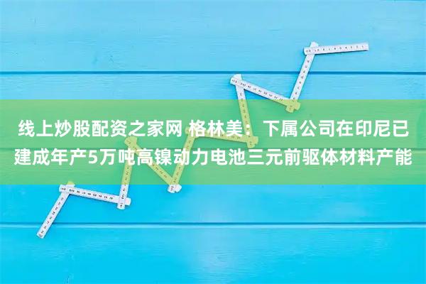 线上炒股配资之家网 格林美：下属公司在印尼已建成年产5万吨高镍动力电池三元前驱体材料产能